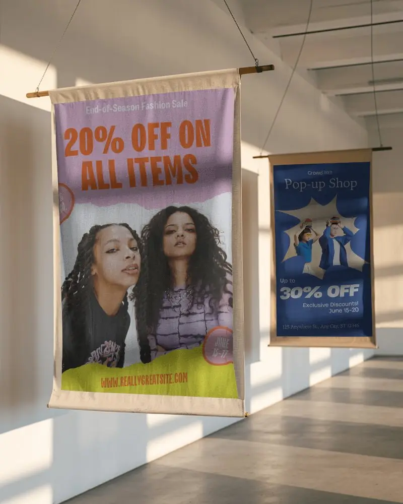 Modern Gallery Hanging Banner Mockup With Soft Shadow Play And Neutral Tones Elegant Interior Display