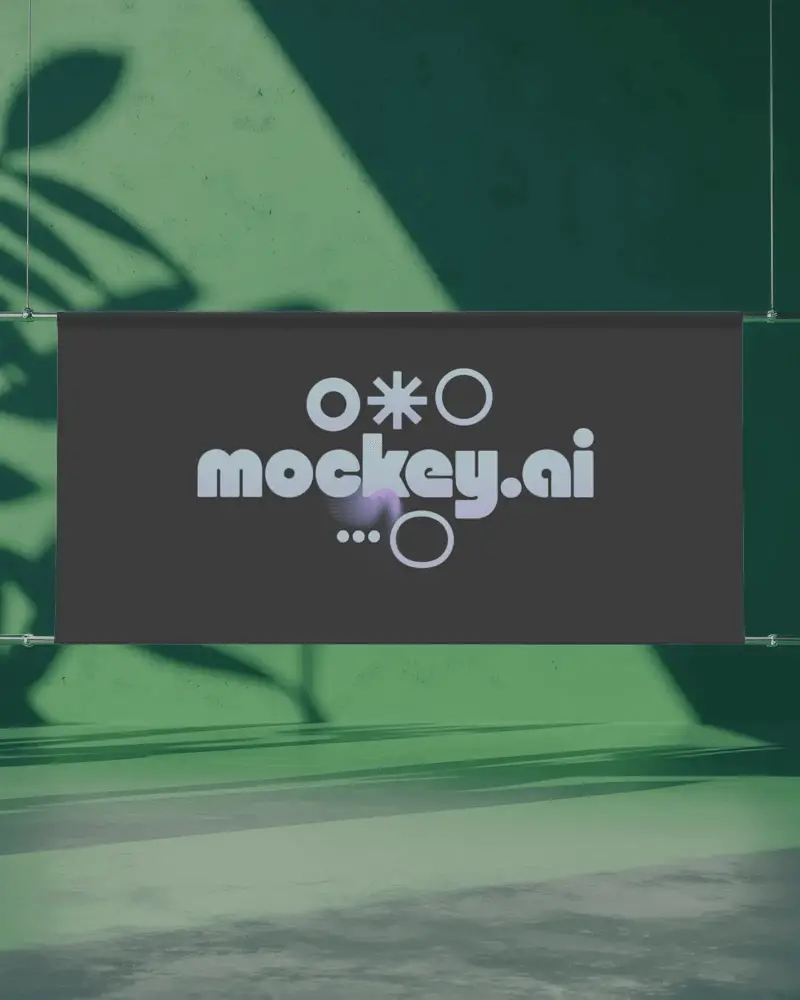 Blank Hanging Banner In Contemporary Studio Setting With Light Shadow Play Background