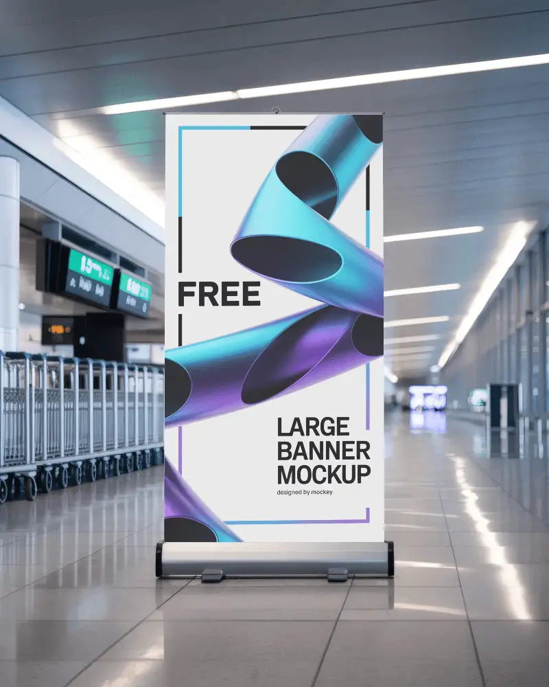 Airport Blank Banner Stand Mockup For Advertising Promotion And Information Display