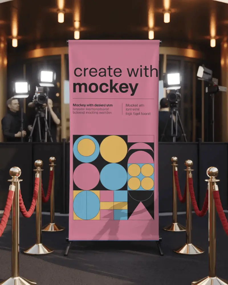 Premium Event Poster Stand With Spotlights And Red Carpet Barriers For Gala