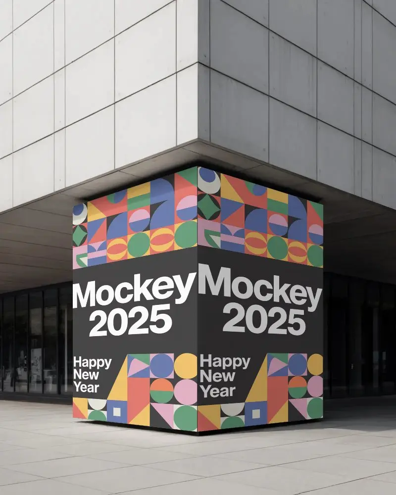 Modern Architectural Corner Banner Mockup Clean Banner Wrapped Around Concrete Building