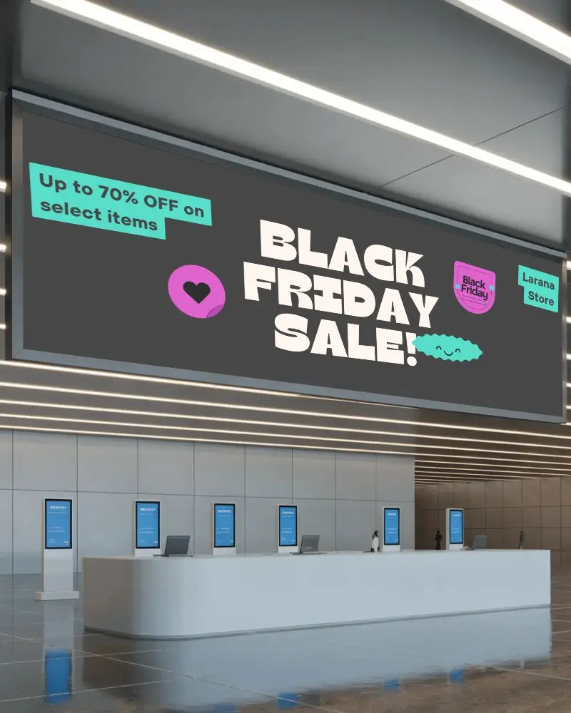 Sleek Reception Area Banner Mockup Wide Horizontal Banner Above Modern Desk In Futuristic Lobby