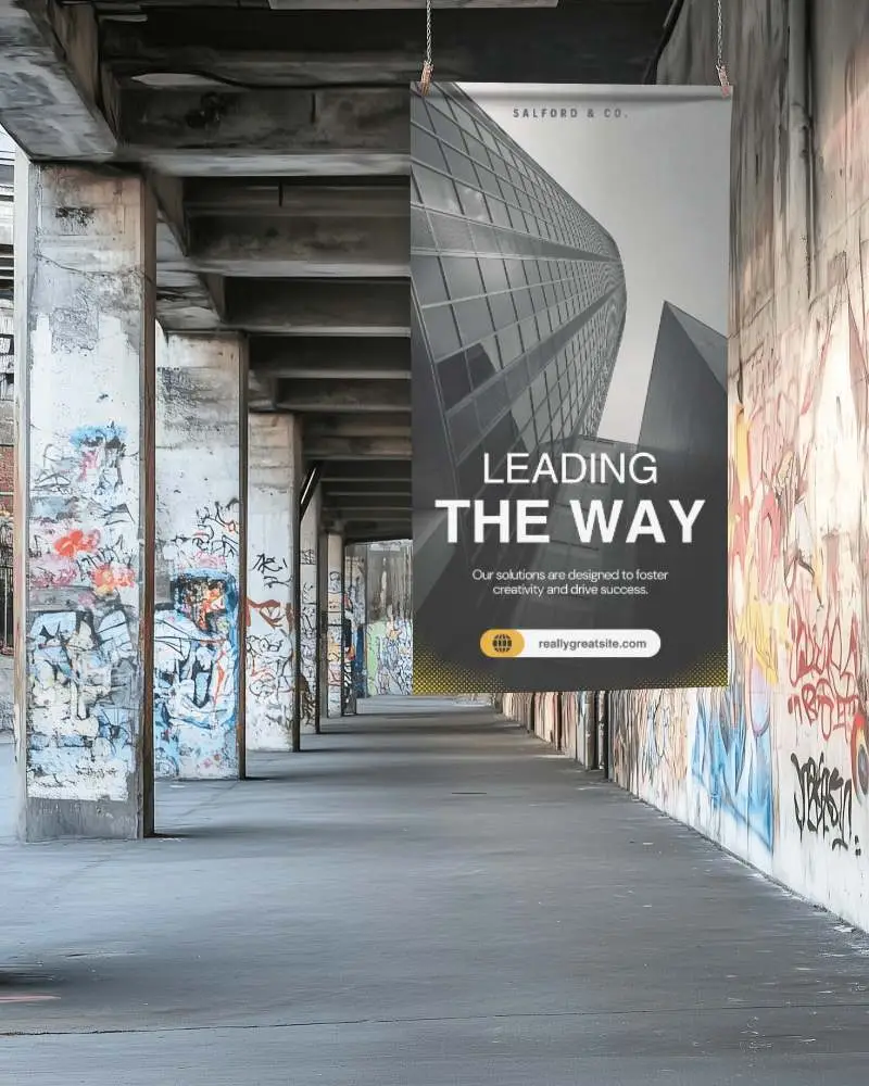 Urban Bridge Banner Mockup Industrial Background Raw Concrete Elements