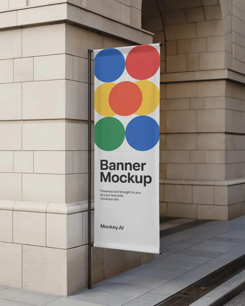 banner-mockup-mounted-on-corner-pole-in-daylight-with-arched-wall-backdrop
