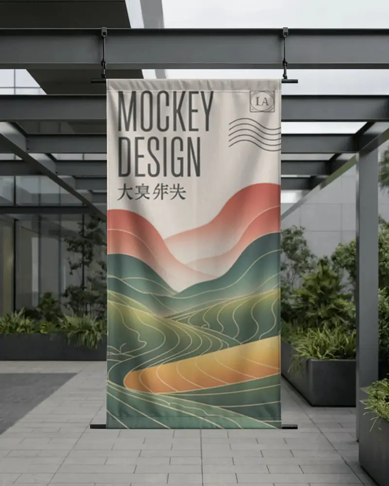 realistic-hanging-fabric-banner-mockup-in-contemporary-urban-commercial-setting