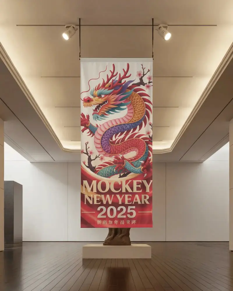 gallery-banner-mockup-hanging-from-ceiling-with-spotlights-in-modern-exhibition-hall
