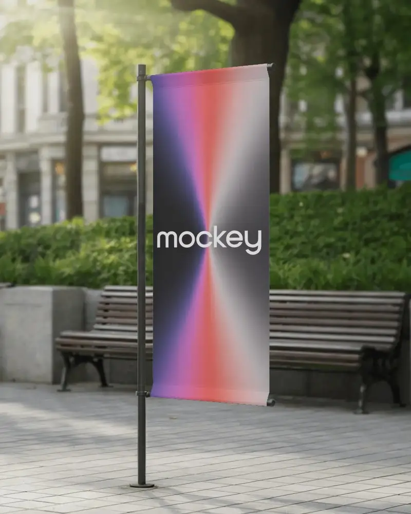 urban-park-banner-mockup-on-black-pole-with-benches-and-greenery-in-soft-daylight