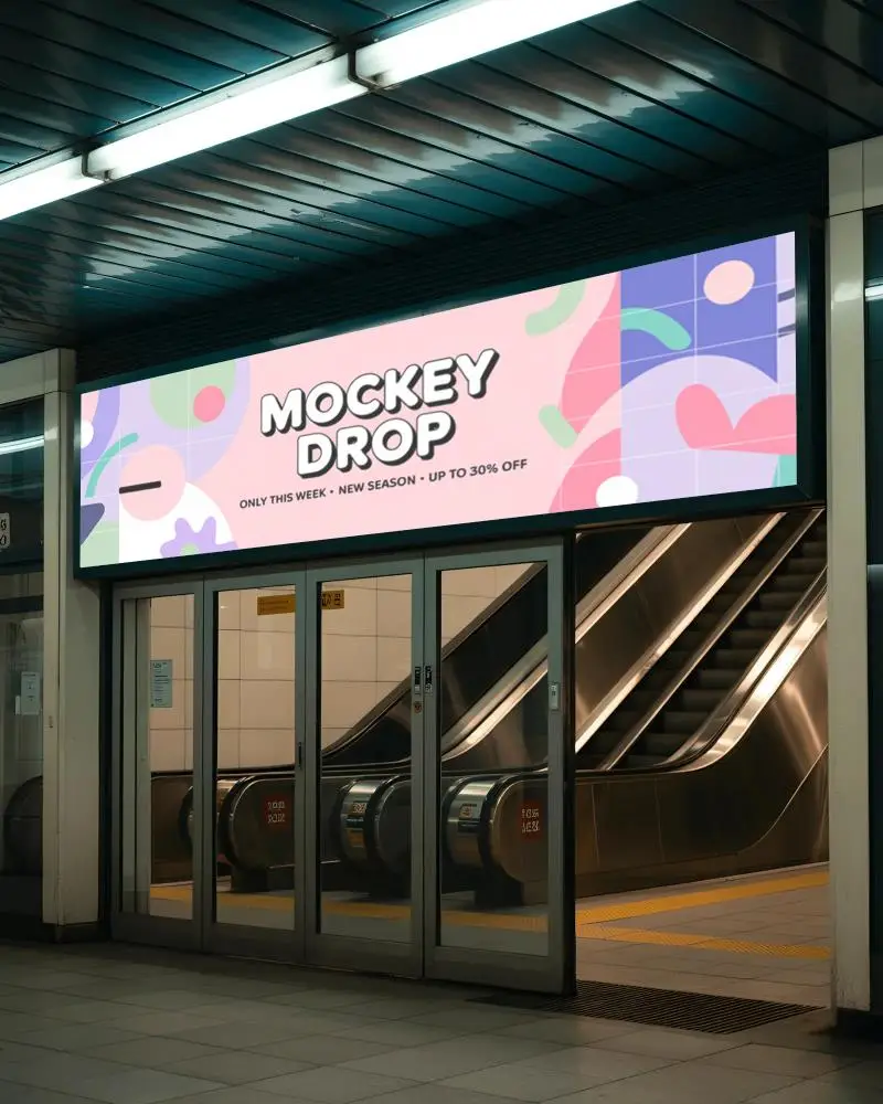 large-illuminated-banner-mockup-at-subway-station-entrance-with-automatic-doors