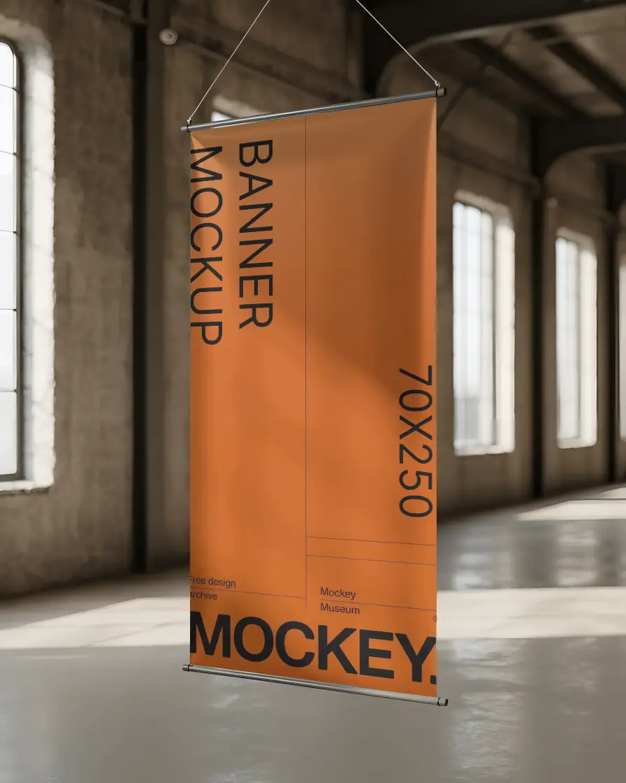 minimalist-hanging-banner-design-mockup-in-large-industrial-room-with-natural-light