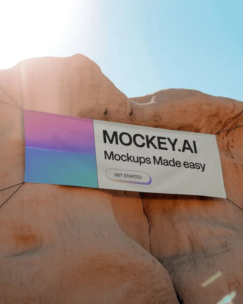 realistic-banner-advertisement-mockup-on-natural-rock-mountain-background
