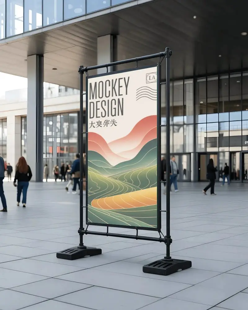 outdoor-advertising-banner-mockup-urban-pedestrian-area-promotional-mockup