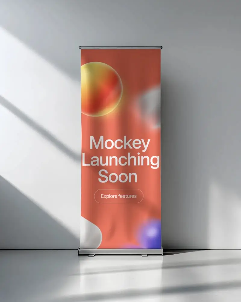 Vertical Pull Up Banner Mockup For Brand Promotion Events Or Trade Shows With Clean Background