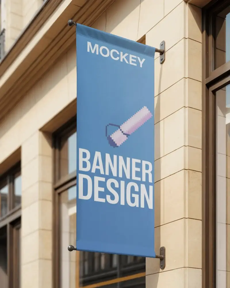 Street Hanging Banner Mockup For Business Promotion And Retail Storefront Branding
