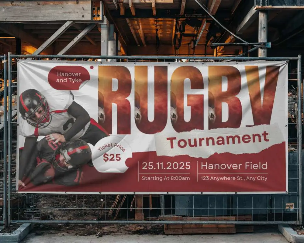 Industrial Horizontal Banner Mockup Bold Wrinkles Metal Structure Backdrop