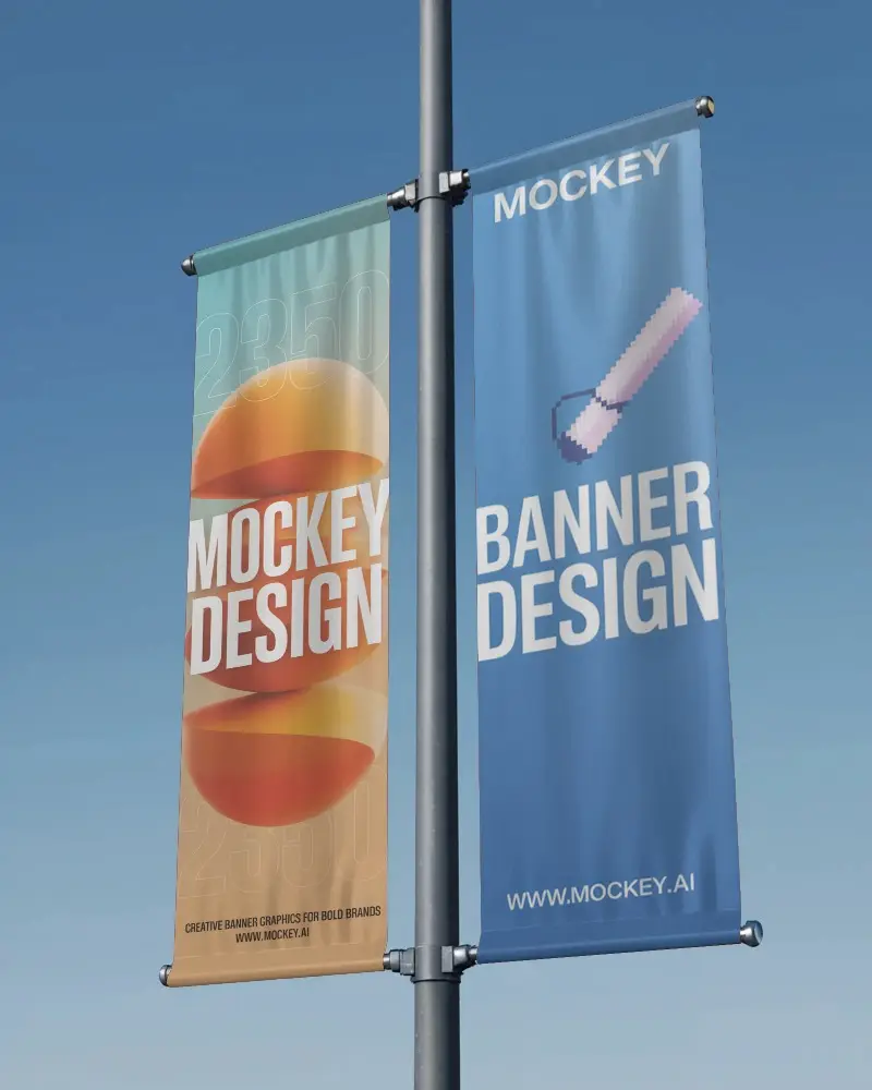 Double Vertical Hanging Banners Mockup On Streetlight Pole Mockup Template