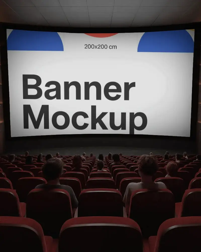 Movie Theater Indoor Banner Mockup Audience Seat Arrangement Cinema Hall Film Screening Event