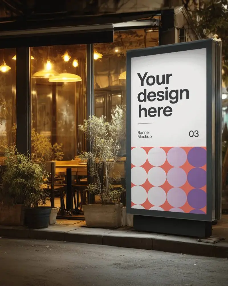 Blank Urban Advertising Banner Mockup Front Lit Pedestal Display For Promotion