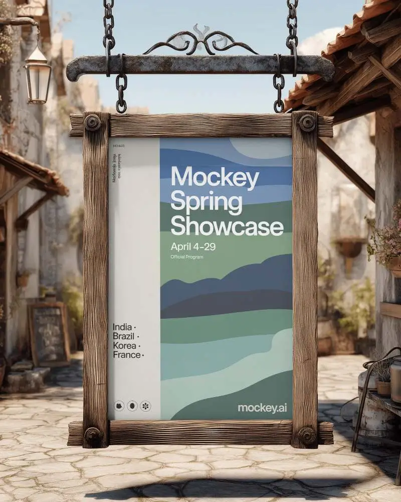 Rustic Banner Mockup Signboard With Blank Space For Custom Engraving Or Print