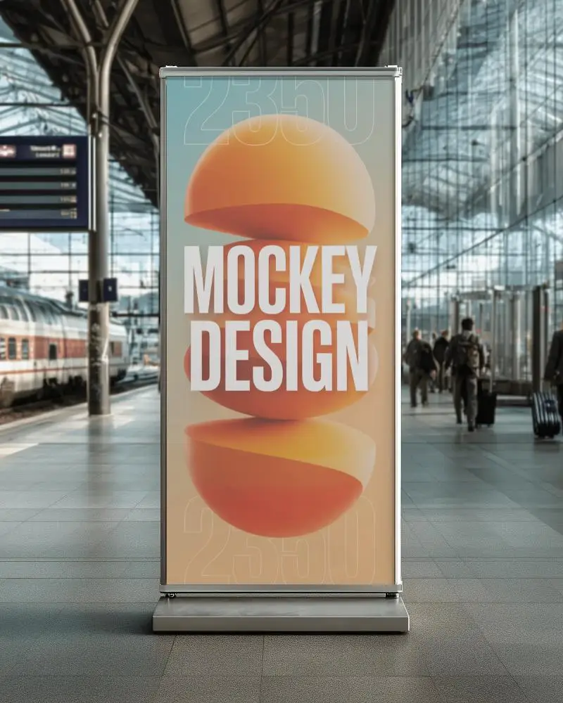 Blank Urban Banner Mockup At Railway Station For Advertisement Display And Promotion