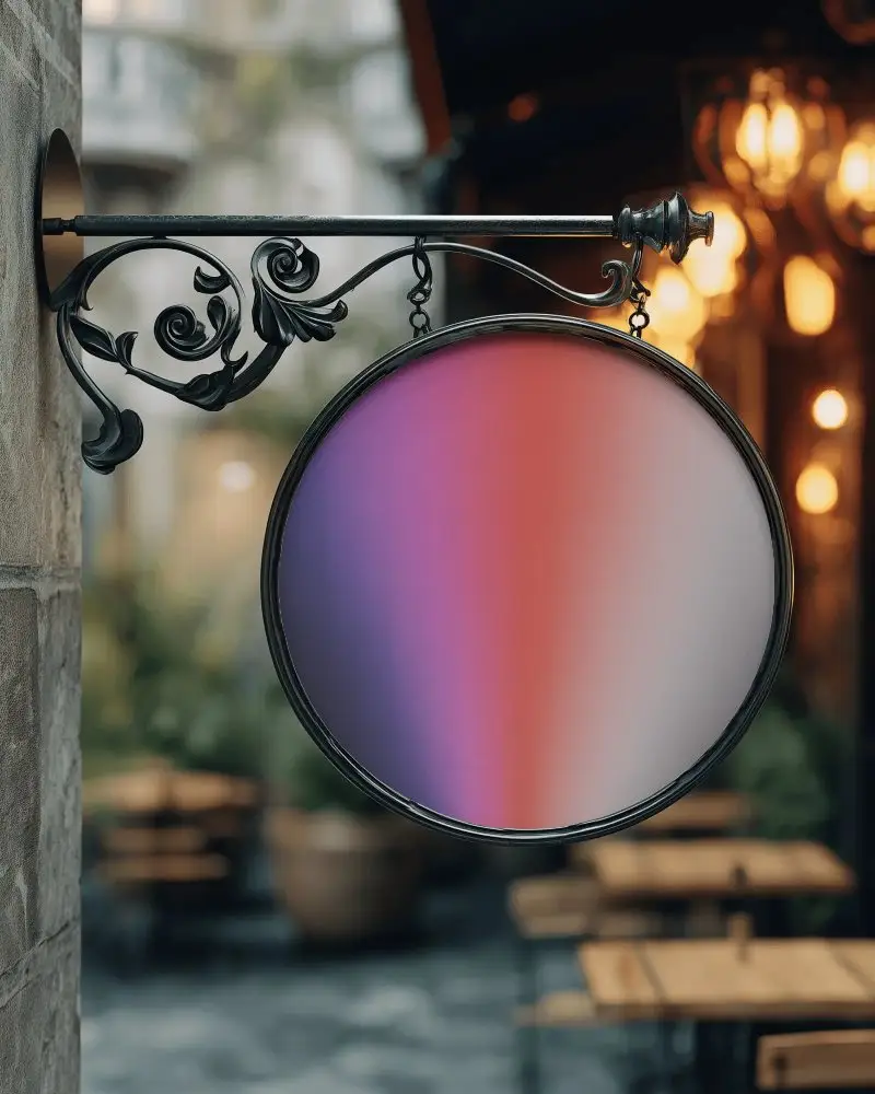 Vintage Round Hanging Banner Mockup Outdoor Restaurant Decoration Sign