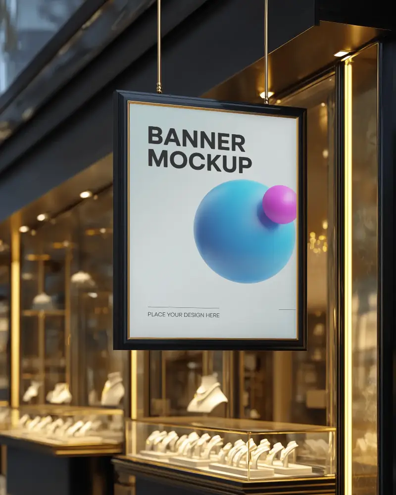 Upscale Retail Banner Mockup Empty Frame For Fashion Accessories Advertisement
