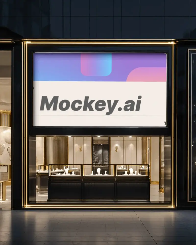 Luxury Retail Storefront Banner Mockup With Spacious Window And Modern Lighting