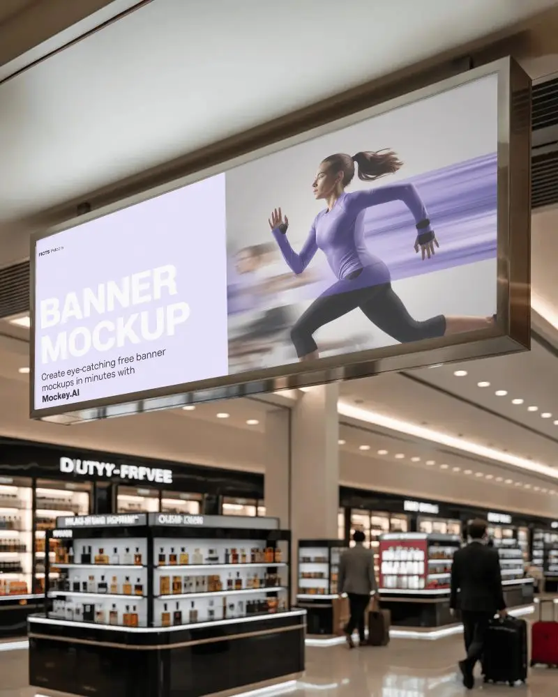 Blank Rectangular Horizontal Banner Mockup In Modern Commercial Shop Interior