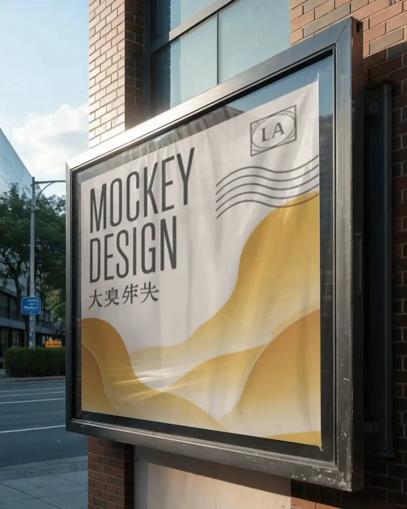 Urban Outdoor Advertising Banner Mockup On Brick Wall In City Street Environment