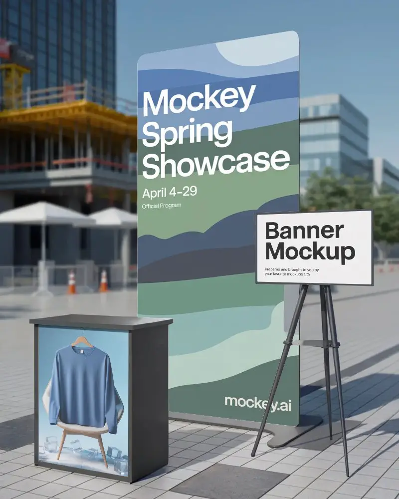 Modern Outdoor Promo Banner Mockup Setup For Marketing Events And Commercial Exhibitions