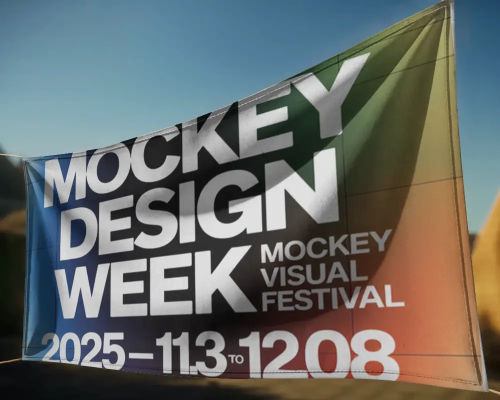 Realistic Waving Fabric Banner Mockup For Custom Logo Branded Design Presentation Outdoor