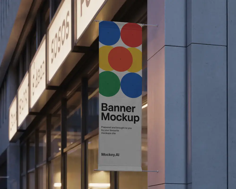 Tall Hanging Banner Mockup Outdoor Business Wall Mounted Advertisement Sign