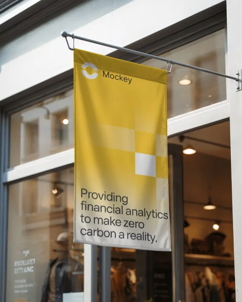 Hanging Retail Store Banner Mockup Outdoor Exterior Signage Blank Design Template