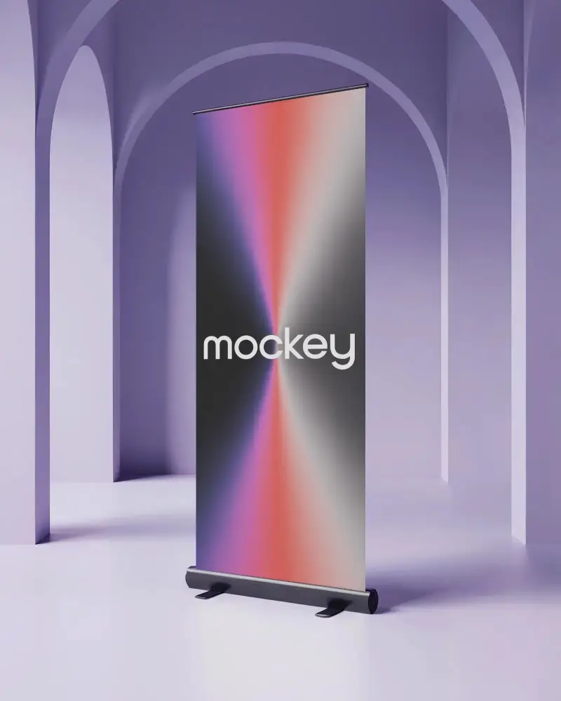 Vertical Pull Up Banner Mockup Stand Display For Trade Shows And Exhibitions