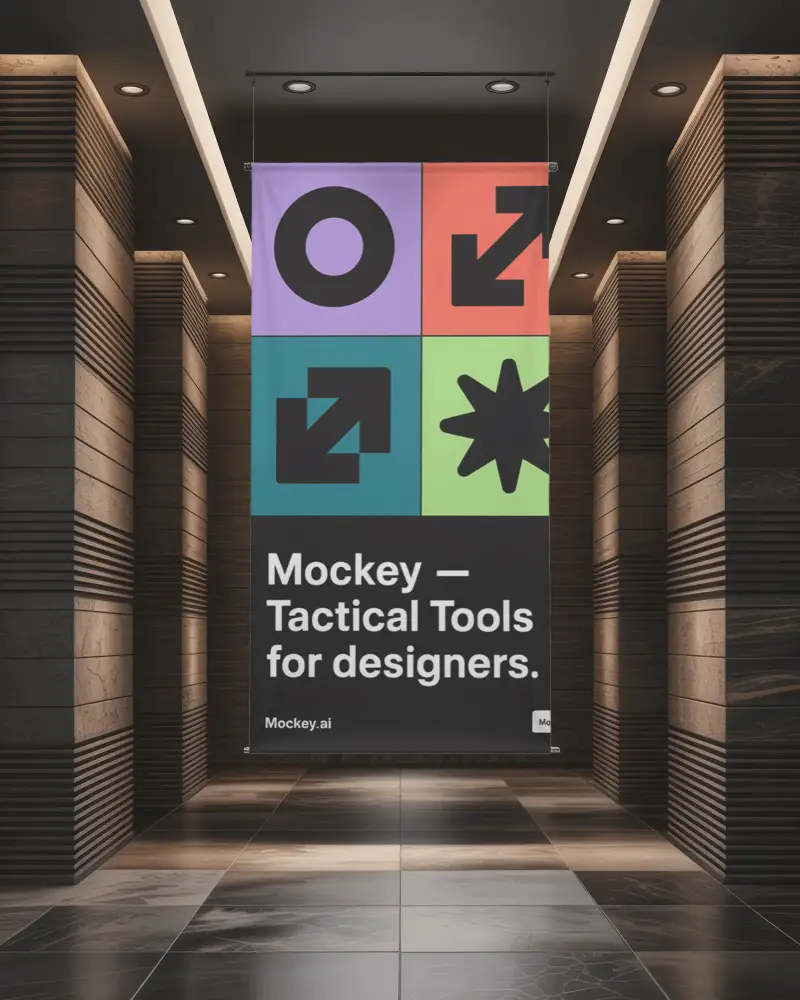 Modern Gallery Banner Mockup Hanging Display For Art Exhibitions And Promotional Content