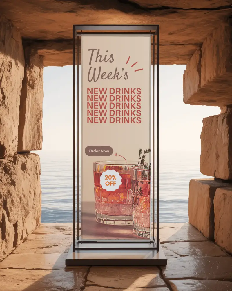 Freestanding Poster Banner Mockup In Rock Archway Setting Perfect For Brand Marketing
