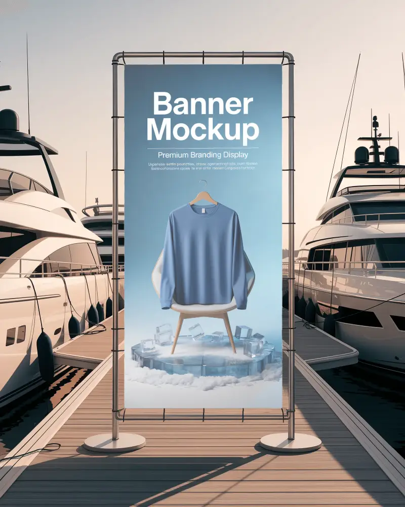 Vertical Banner Mockup At Yacht Marina Ideal For Outdoor Billboard Promotions