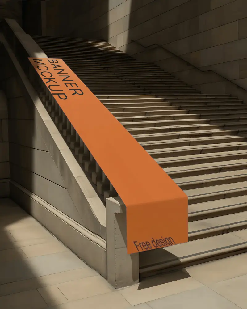 Modern Minimalist Outdoor Stair Rail Banner Mockup For Creative Branding Use