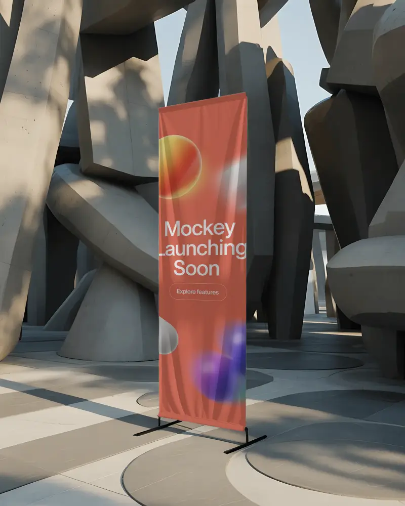 Vertical Banner Mockup In Abstract Concrete Structure Urban Environment