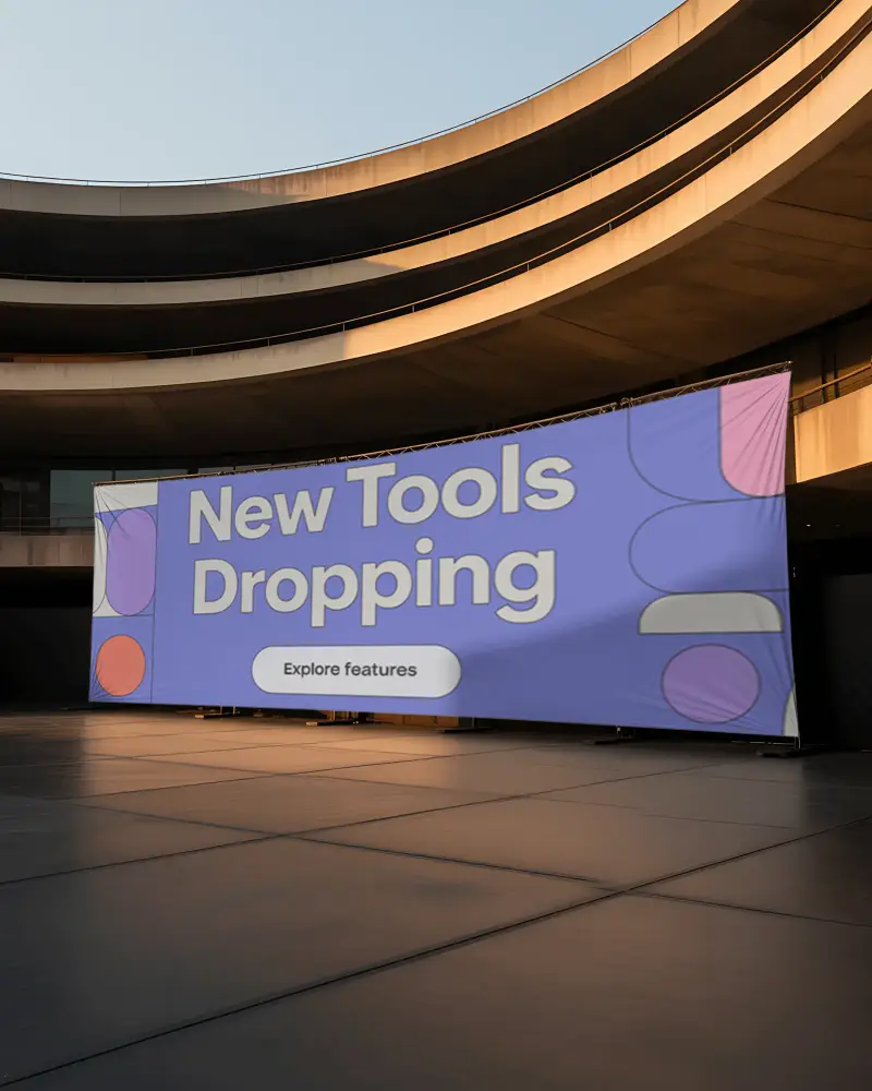 Modern Large Outdoor Banner Mockup With Urban Architecture Background Ideal For Advertising