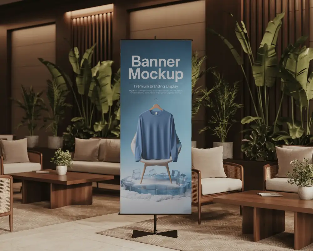 Vertical Blank Banner Mockup In Luxury Living Room For Advertising And Business