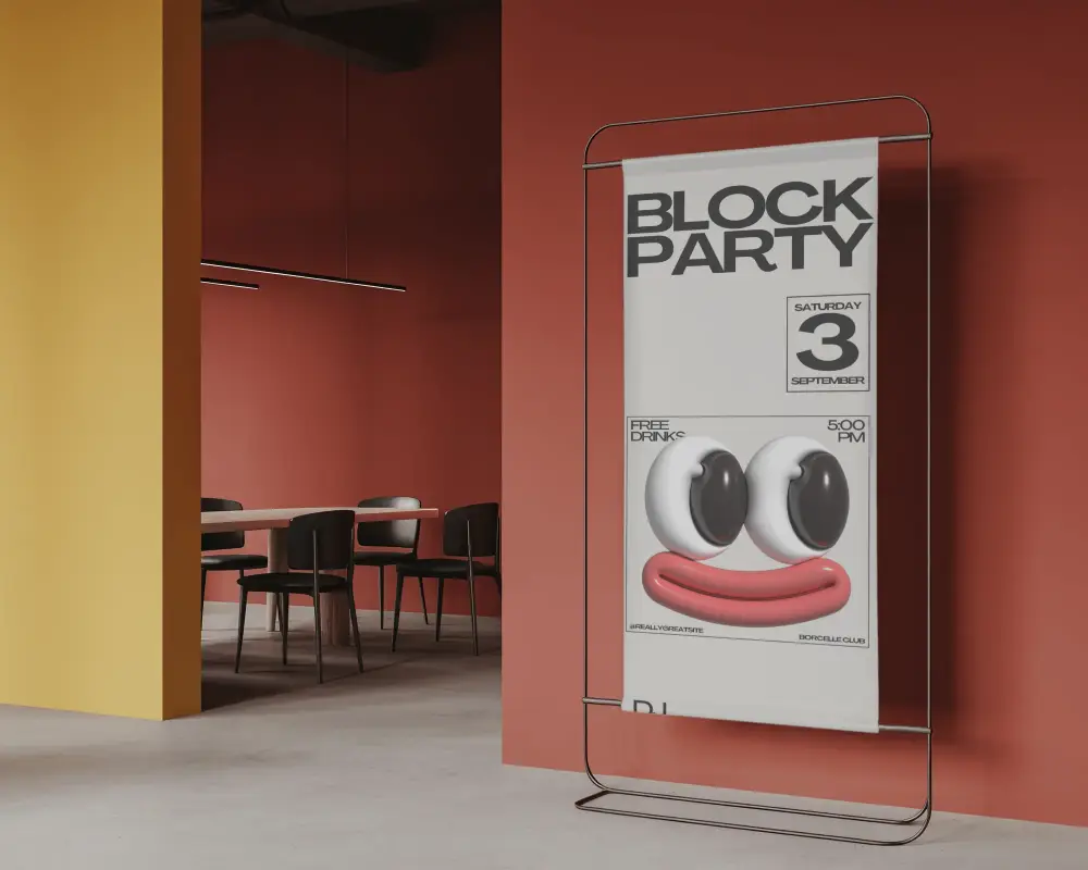 Minimalist Banner Mockup With Sleek Metal Stand For Retail Or Corporate Event