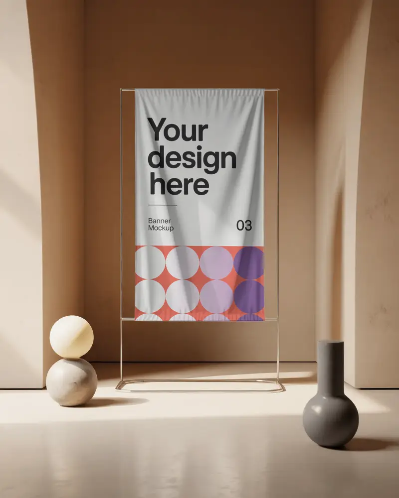 Vertical Hanging Cloth Banner Mockup In Minimalist Interior With Soft Natural Light