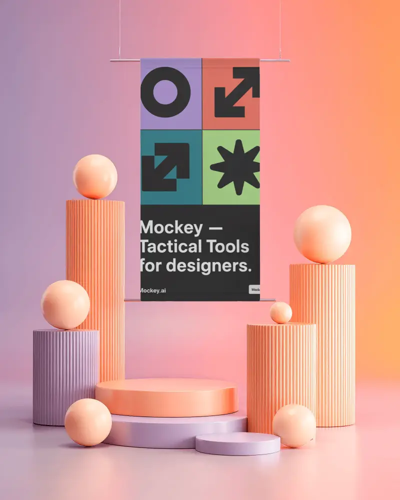 Modern Minimalist Banner Mockup With Geometric Shapes And Spheres For Product