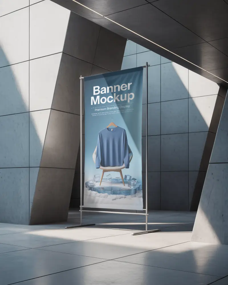 Sleek Standup Banner Presentation Mockup For Promotional Visuals In Outdoor Space