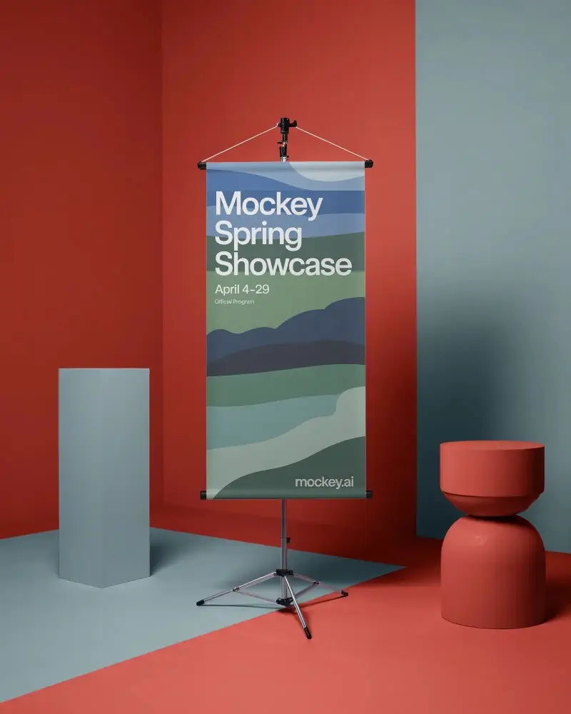 Freestanding Banner Mockup With Modern Minimalist Background For Advertising Display Ideas