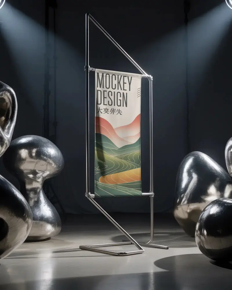Sleek Metal Frame Banner Mockup For Showcasing Creative Branding And Marketing Campaigns