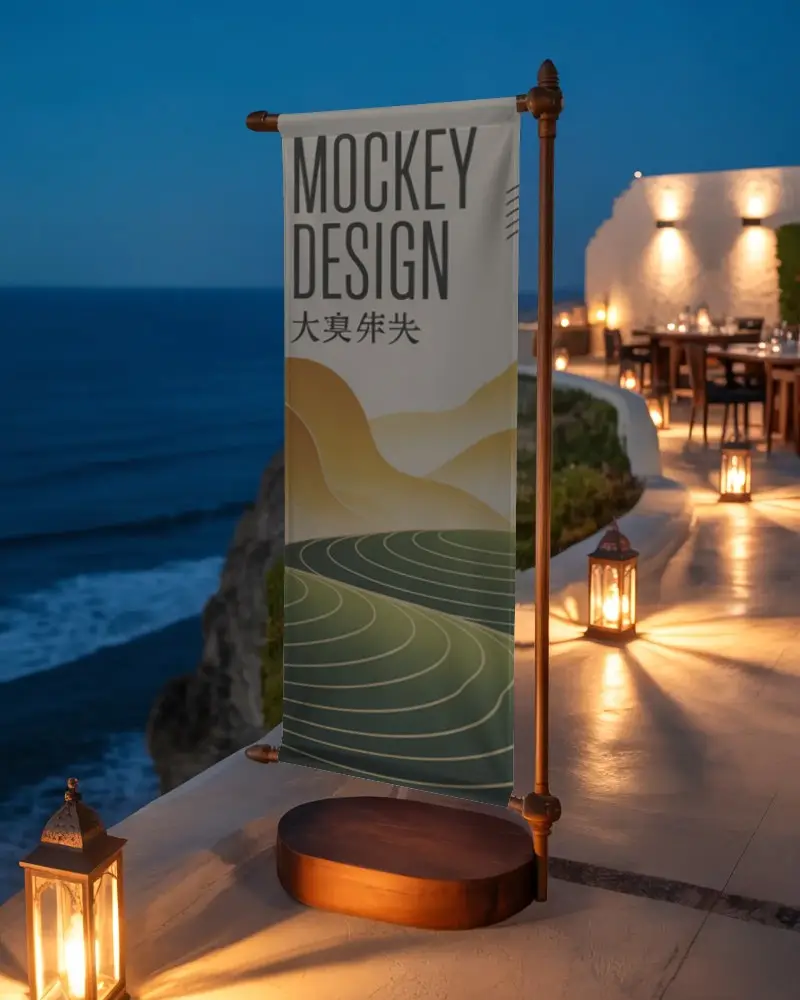 Elegant Free Standing Banner Mockup For High End Brand Presentation In Evening Light