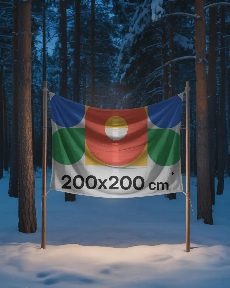 Winter Forest Banner Mockup With Wooden Poles And Snow Covered Ground Design