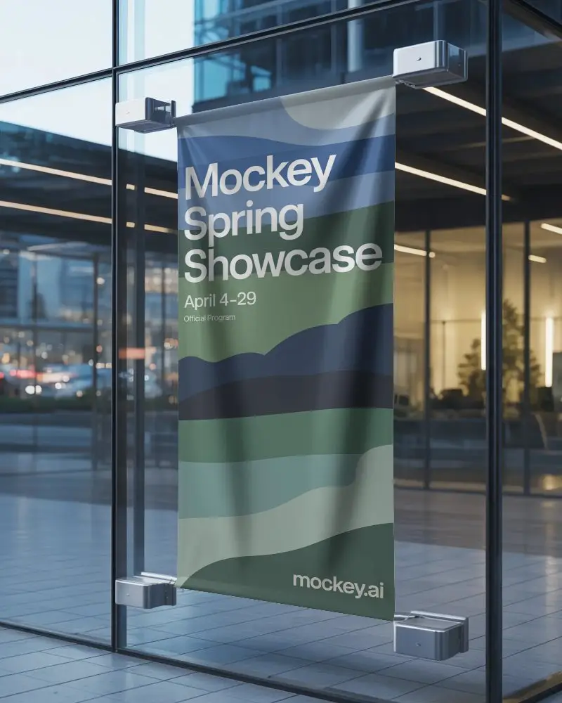 Modern Glass Panel Banner Mockup For Commercial Promotion And Marketing Use