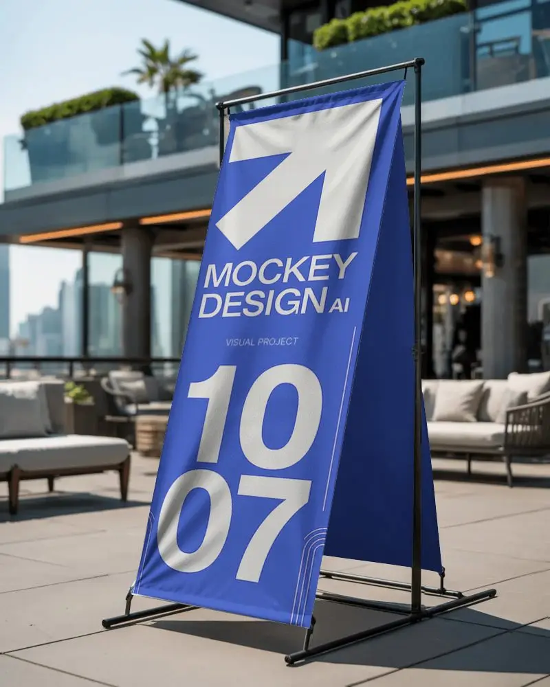 Freestanding Banner Mockup For Outdoor Commercial Promotion And Advertising Display Stand